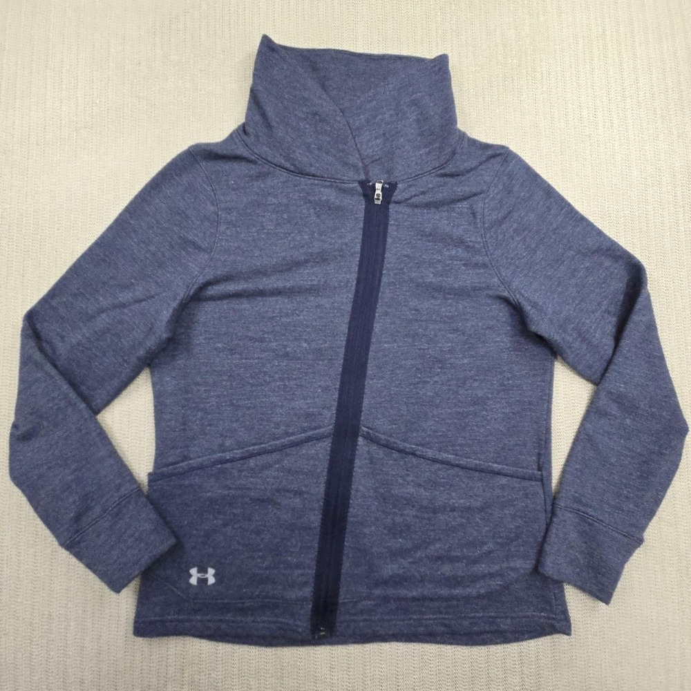 Under Armour Jacket Womens Large Blue Asymmetrical Full‎ Zip Funnel Neck Logo